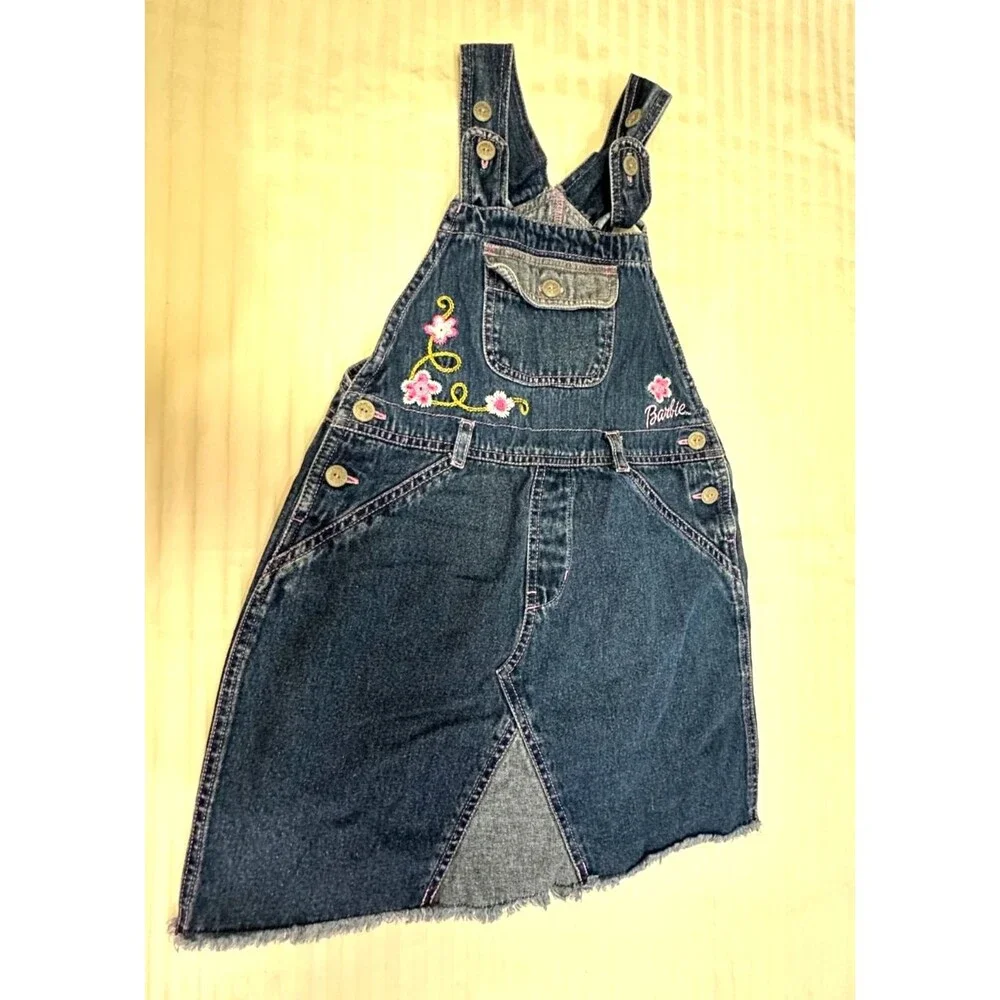 BARBIE GIRLS OVERALL DENIM DRESS SLEEVELESS SIZE 7/8